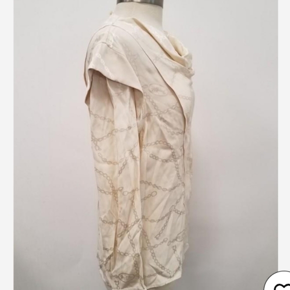 Coach 1941 Cream Satin Neutral Chain Jacquard Cowl Neck Long Sleeve Blouse Shirt - Picture 4 of 7